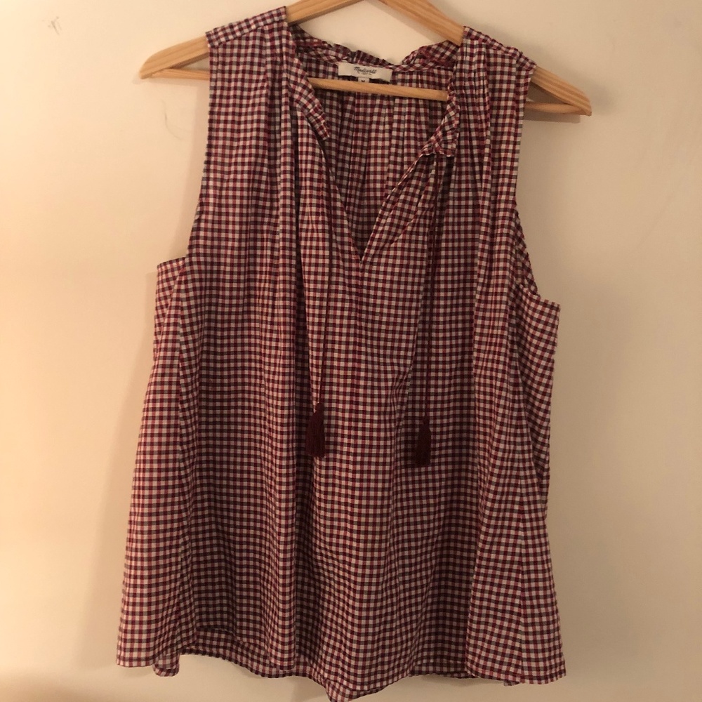 Madewell Red and White Checkered Tank